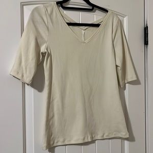 Anthropologie Cream Double V Neck Elbow Length Sleeves Shirt Size L